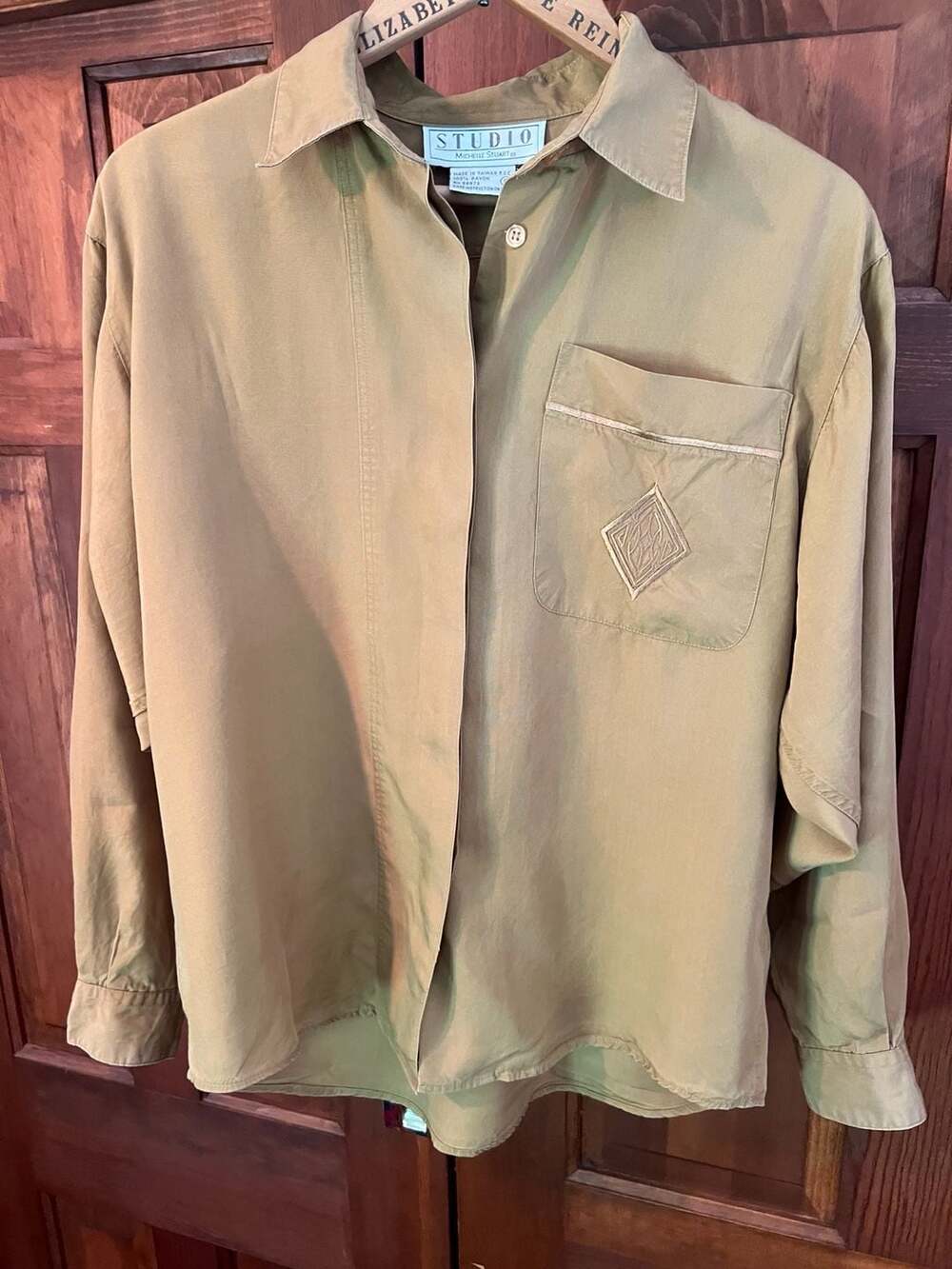 Vintage Studio Michelle Stuart Brown Rayon Long Sleeve Button Up Blouse Size 8